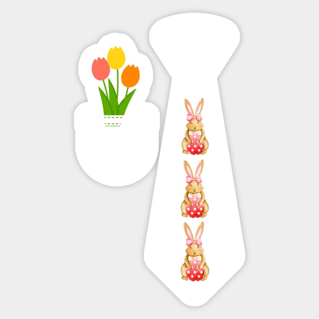 Easter rabbit necktie Easter Tulips in Shirt pocket cute mini easter bunny Sticker by Artstastic